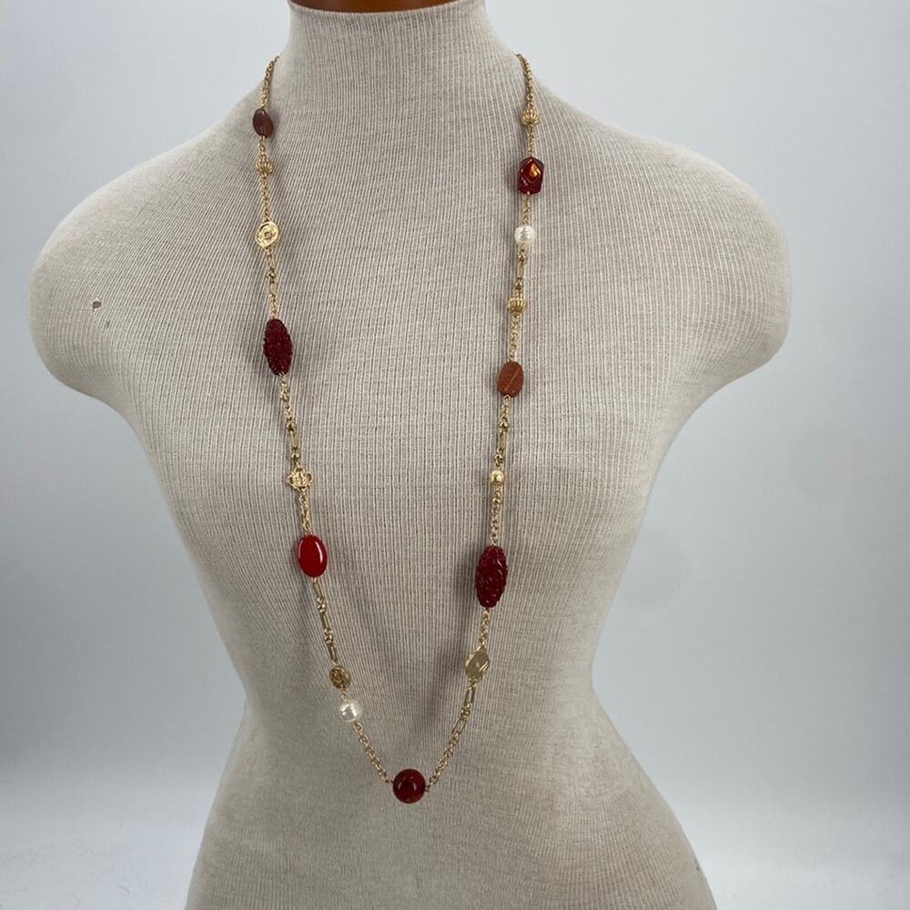 Chicos Red and gold beaded necklace